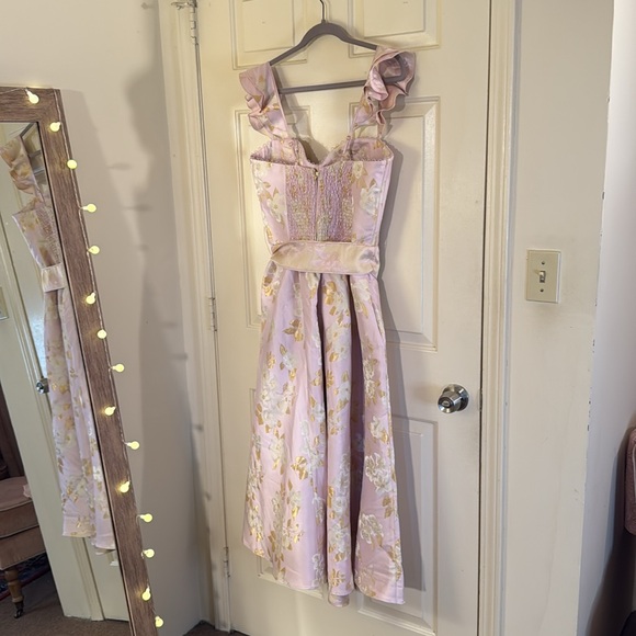 V. Chapman Vera Ruffle-Strap Corset Side-Slit Midi Dress Anthropologie